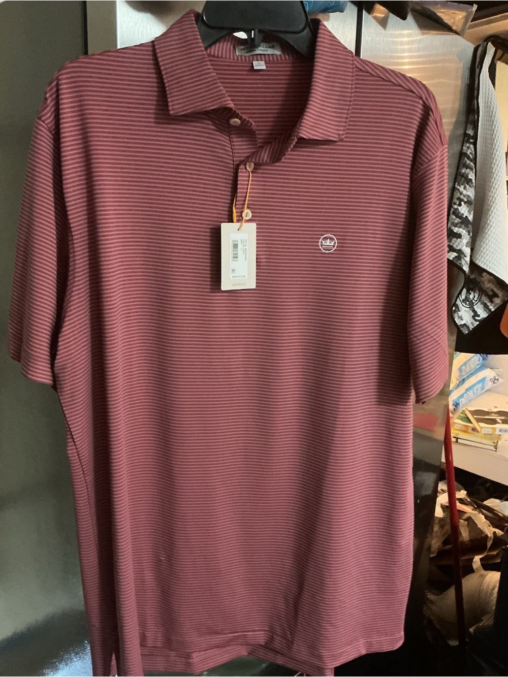 Peter Millar Polo Black Thin Stripes on Red NWT Large Brand New